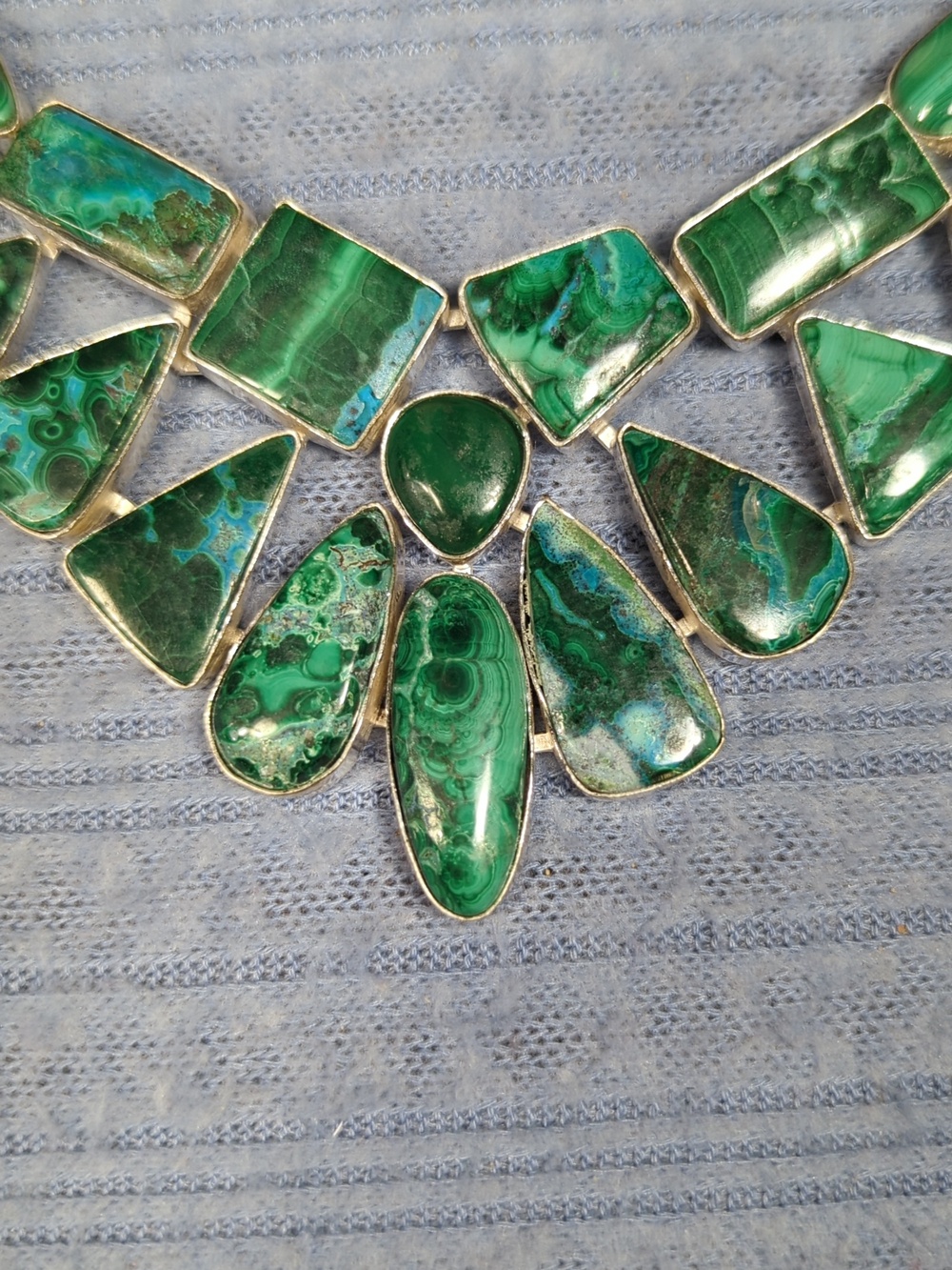 Malachite And Chrysocola Large Natural Stone Statement Necklace - Picture 5 of 12